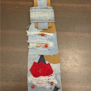 Unique Denim and Fabric JUNK Tie with Red Accents
HANDMADE